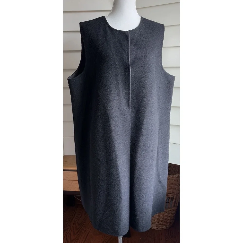 Eileen Fisher Woman 1X Black Boiled Wool Long Vest Snap Front Pockets Minimalist